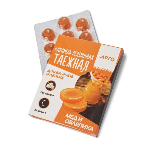 Карамель леденцовая «Таежная» для бронхов и легких, мед и облепиха